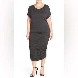 Vince Camuto Side Ruched Jersey Midi Dress in Dark Heather Gray Size 3X NWT